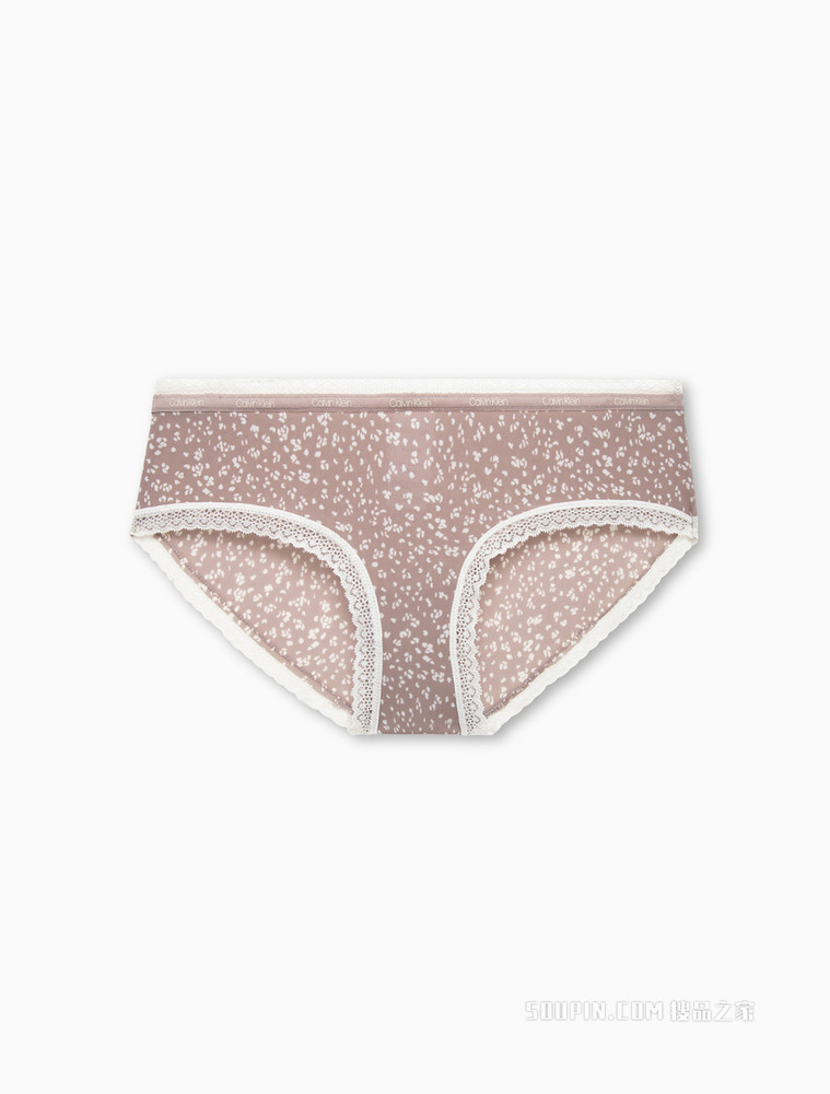 Calvin Klein 女士性感蕾丝花边循环LOGO轻薄透气半包臀三角内裤QD3767