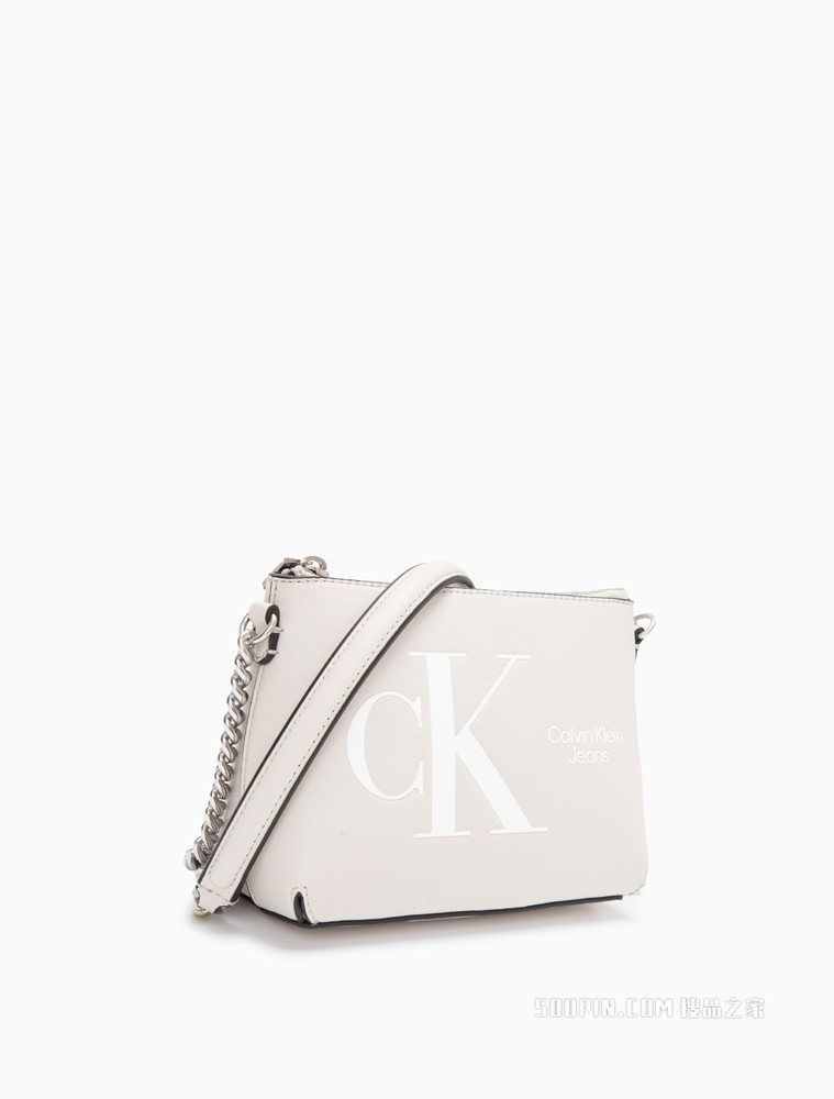 【情人节礼物】Calvin Klein 女士哑光压纹LOGO单肩斜挎包DH3104