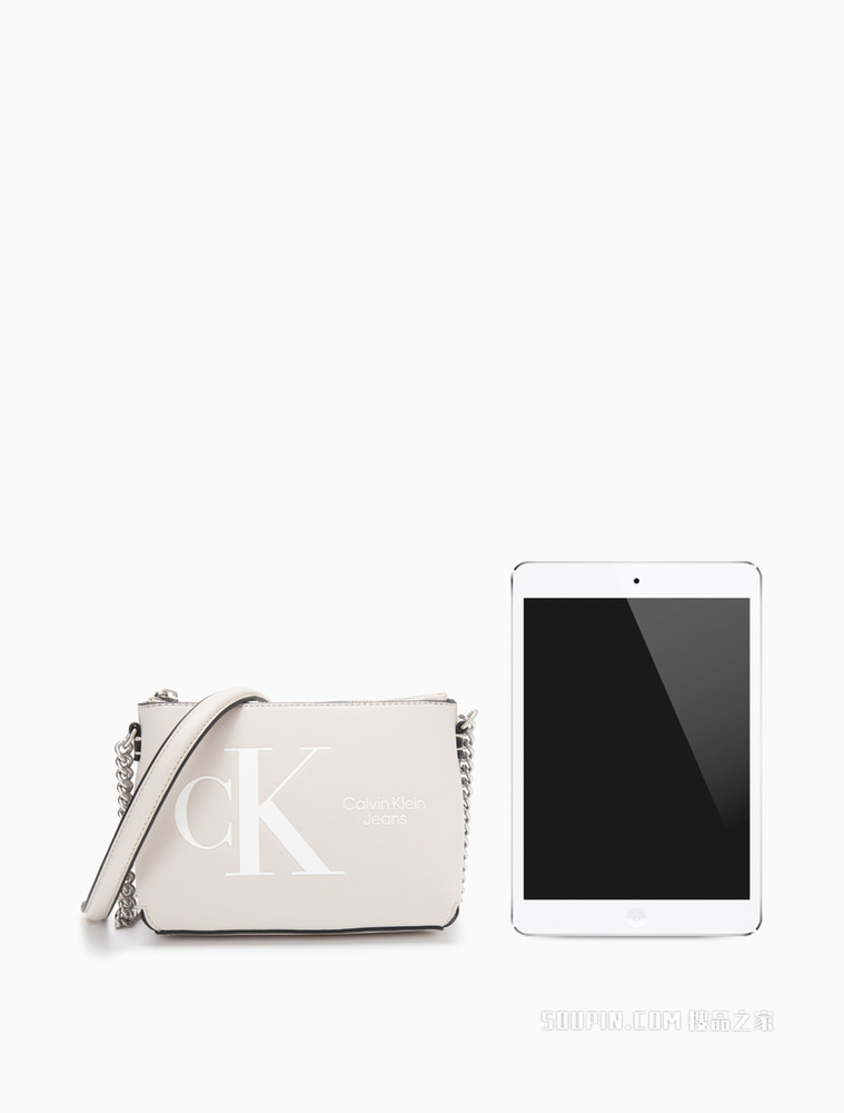 【情人节礼物】Calvin Klein 女士哑光压纹LOGO单肩斜挎包DH3104