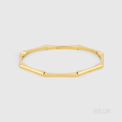 Gucci Link to Love系列条纹刻花手镯 18K黄金