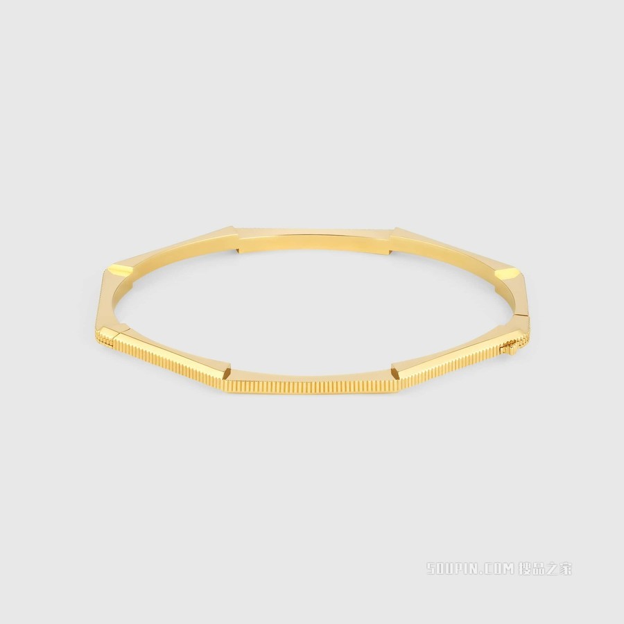 Gucci Link to Love系列条纹刻花手镯 18K黄金