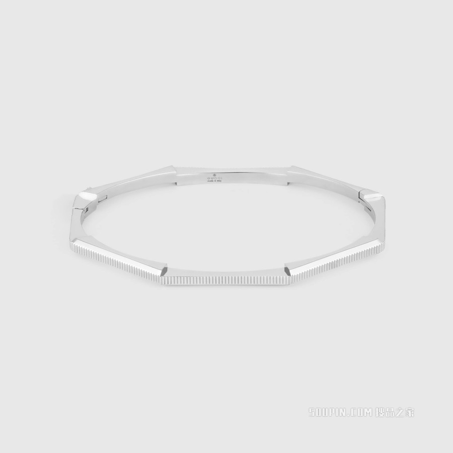 Gucci Link to Love系列条纹刻花手镯 18K白金