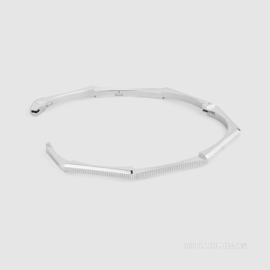 Gucci Link to Love系列条纹刻花手镯 18K白金