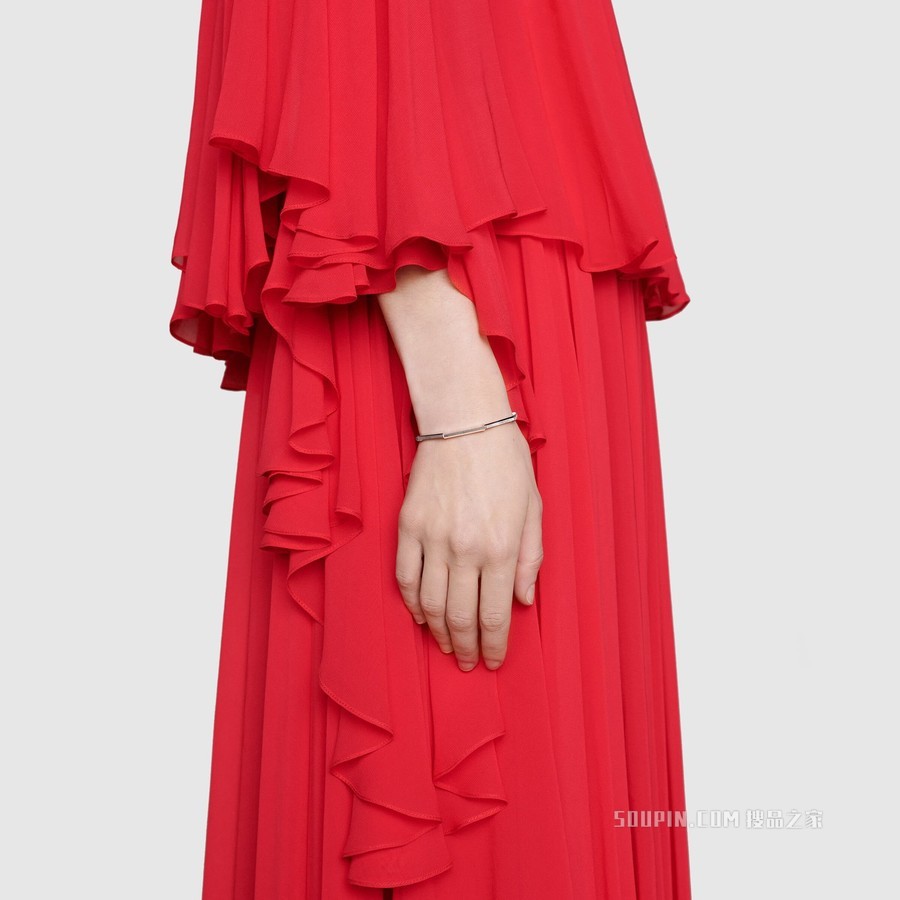 Gucci Link to Love系列条纹刻花手镯 18K白金