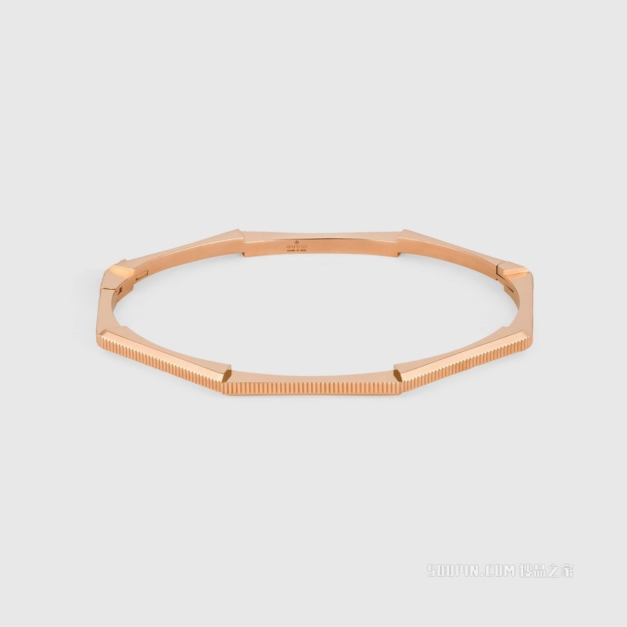 Gucci Link to Love系列条纹刻花手镯 18K玫瑰金