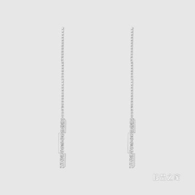 Gucci Link to Love系列“Gucci”长条吊坠耳链 18K白金