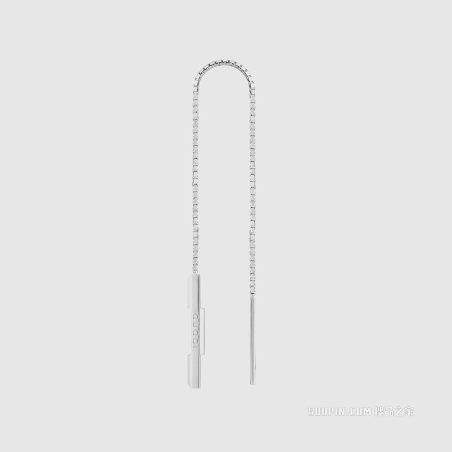 Gucci Link to Love系列“Gucci”长条吊坠耳链 18K白金