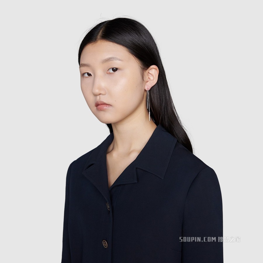 Gucci Link to Love系列“Gucci”长条吊坠耳链 18K白金