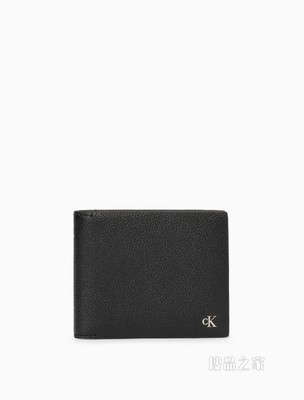 Calvin Klein 男士时尚商务荔枝纹金属LOGO标牛皮革折叠短钱包HP1517