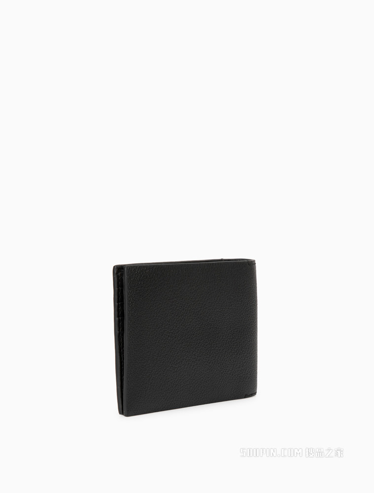 Calvin Klein 男士时尚商务荔枝纹金属LOGO标牛皮革折叠短钱包HP1517