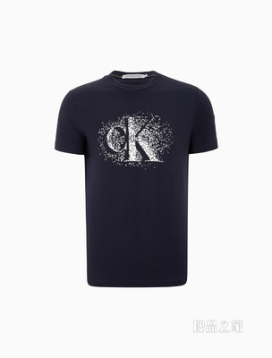 Calvin Klein 男士时尚圆领数码像素层叠LOGO短袖T恤J318156