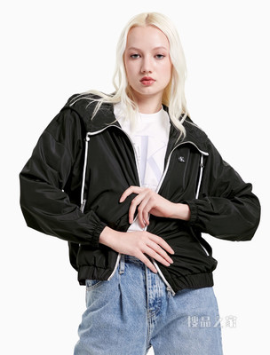 Calvin Klein 女装时尚抽绳连帽刺绣贴片短款单夹克外套J216168