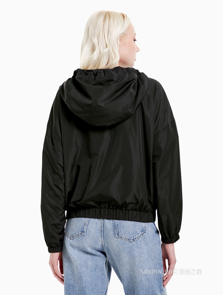 Calvin Klein 女装时尚抽绳连帽刺绣贴片短款单夹克外套J216168