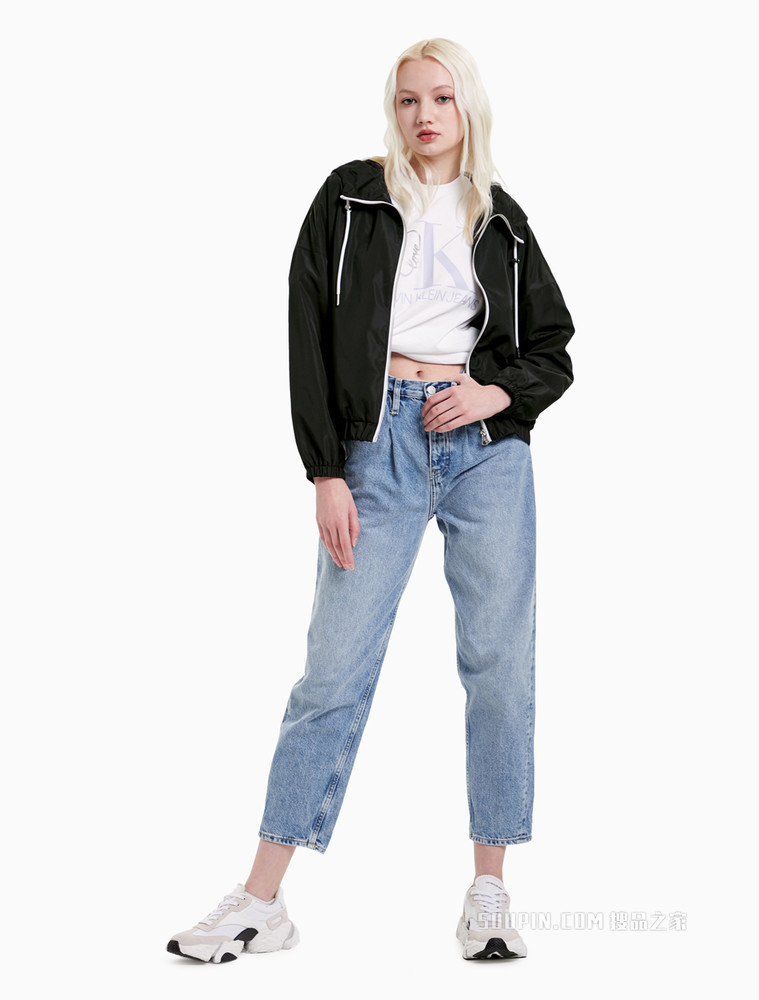 Calvin Klein 女装时尚抽绳连帽刺绣贴片短款单夹克外套J216168