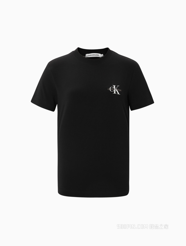 Calvin Klein 女装时尚简约圆领交叠刺绣LOGO修身短袖T恤J216166