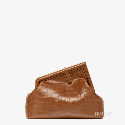 Fendi First中号手袋 棕色鳄鱼皮手袋