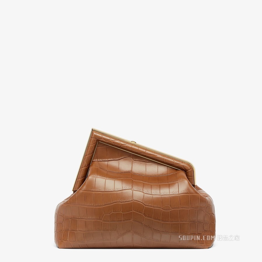 Fendi First中号手袋 棕色鳄鱼皮手袋