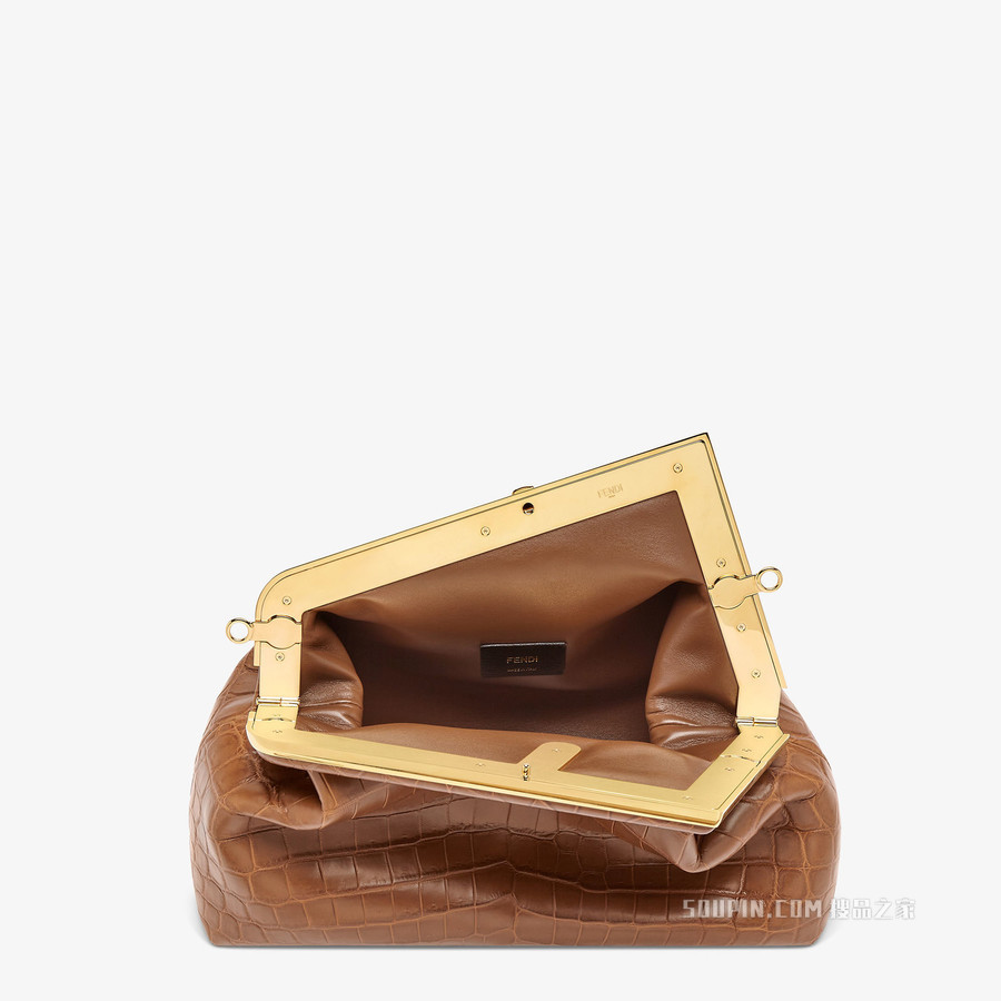 Fendi First中号手袋 棕色鳄鱼皮手袋