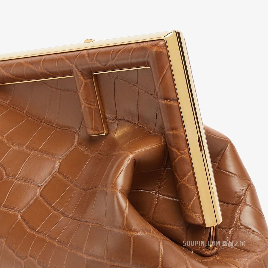 Fendi First中号手袋 棕色鳄鱼皮手袋
