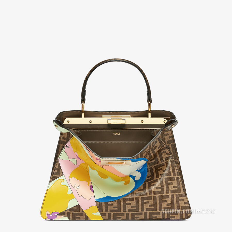 Peekaboo ISeeU中号手袋 FF镶饰釉光布料手袋