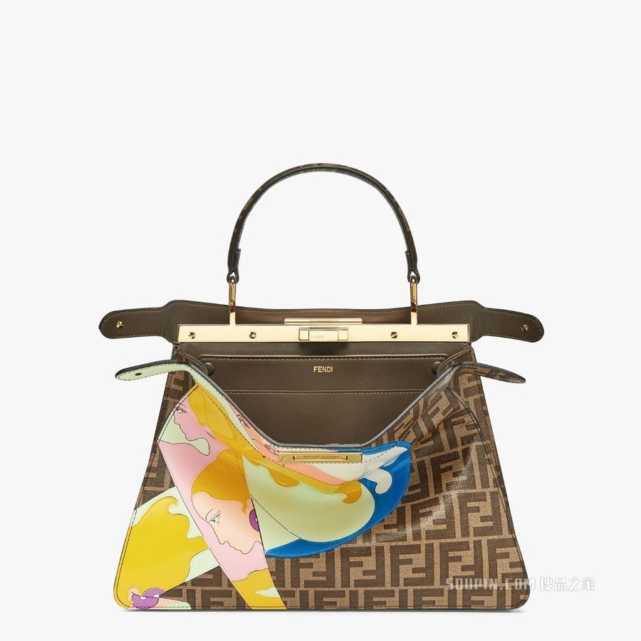 Peekaboo ISeeU中号手袋 FF镶饰釉光布料手袋