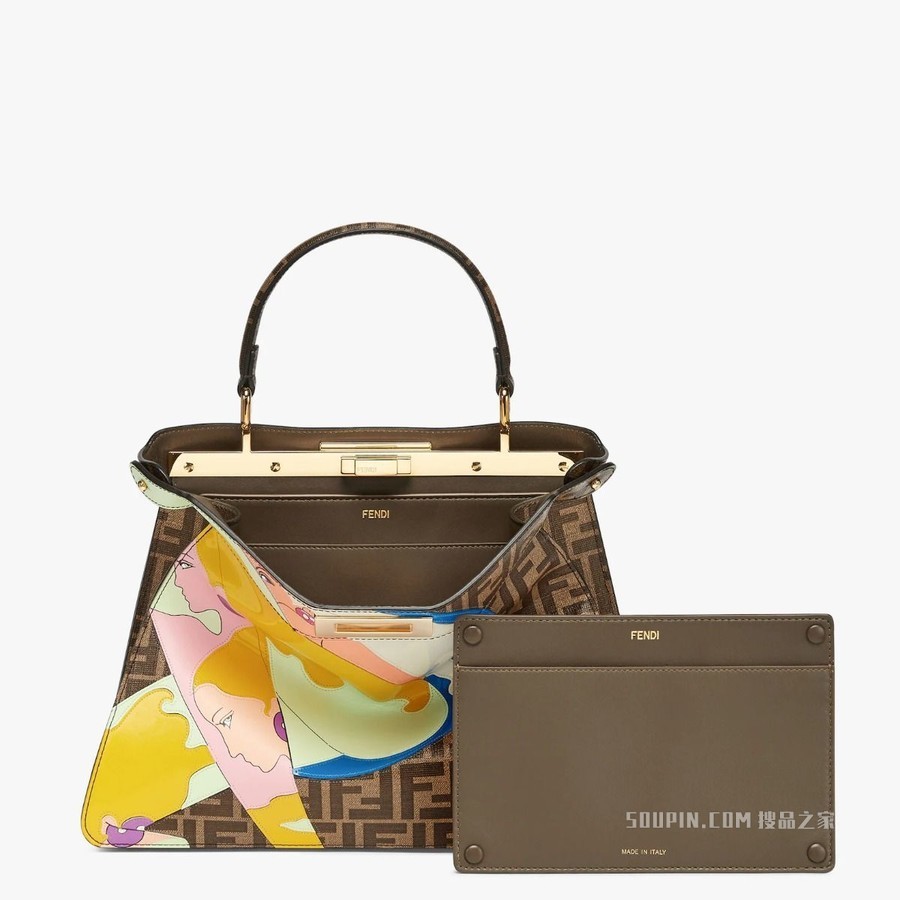 Peekaboo ISeeU中号手袋 FF镶饰釉光布料手袋