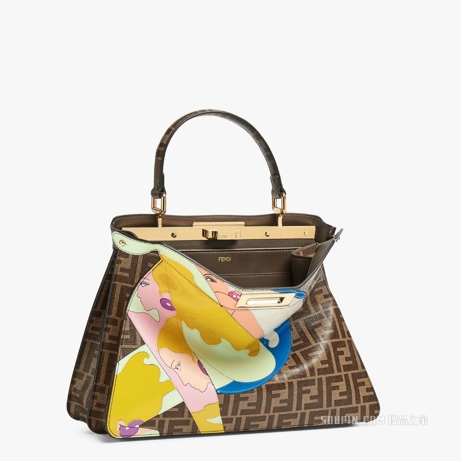 Peekaboo ISeeU中号手袋 FF镶饰釉光布料手袋
