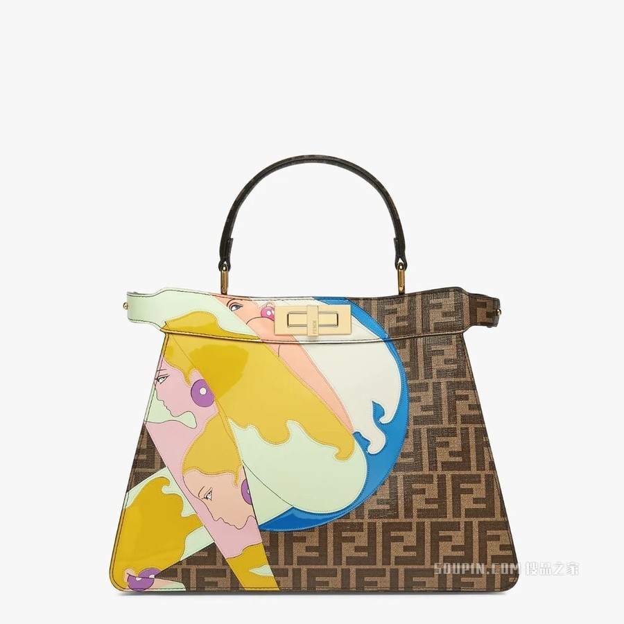 Peekaboo ISeeU中号手袋 FF镶饰釉光布料手袋