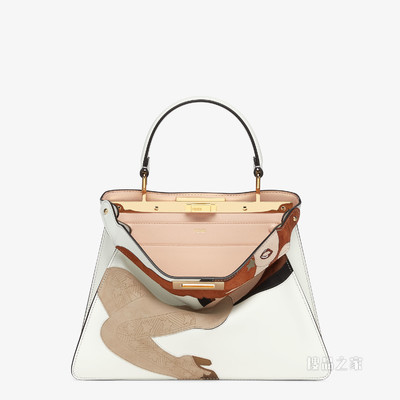 Peekaboo ISeeU中号手袋 白色镶饰皮革手袋