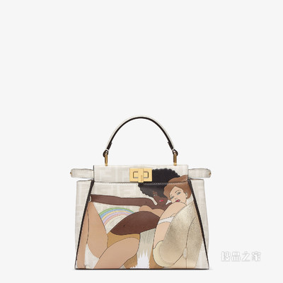 Peekaboo Iconic迷你手袋 FF镶饰白色釉光布料手袋