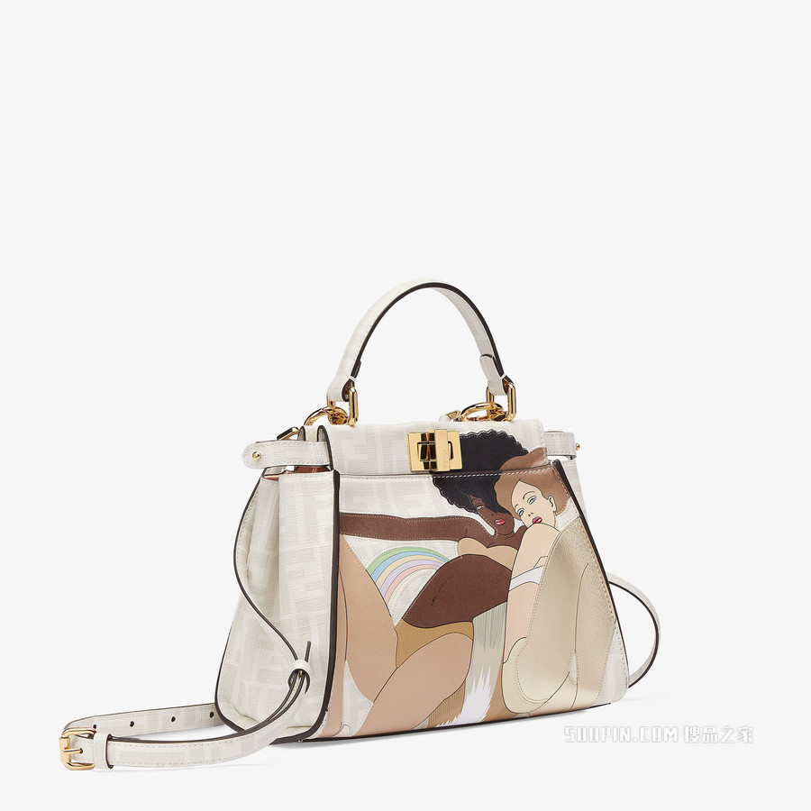 Peekaboo Iconic迷你手袋 FF镶饰白色釉光布料手袋