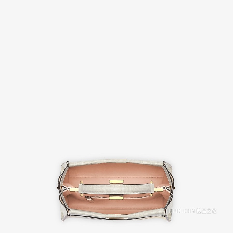Peekaboo Iconic迷你手袋 FF镶饰白色釉光布料手袋