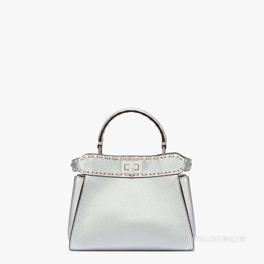Peekaboo Iconic迷你手袋 银色全粒面皮革手袋