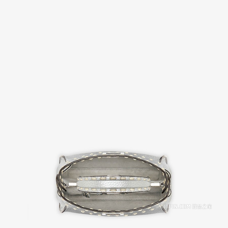 Peekaboo Iconic迷你手袋 银色全粒面皮革手袋