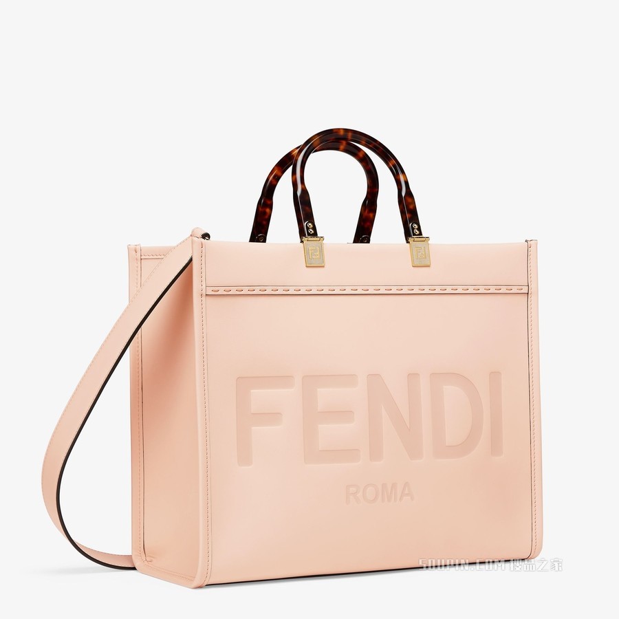 Fendi中号阳光购物手提袋 浅粉色皮革手提袋
