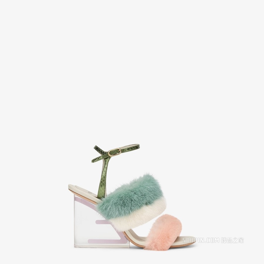 Fendi First 粉红色貂毛高跟凉鞋