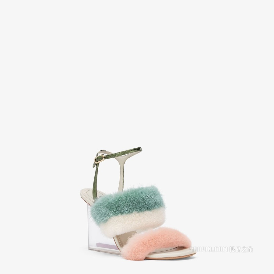 Fendi First 粉红色貂毛高跟凉鞋