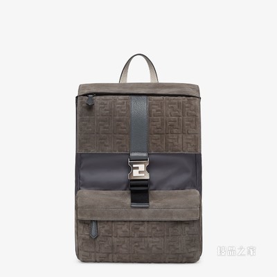 Fendiness中号背包 深灰色麂皮双肩背包