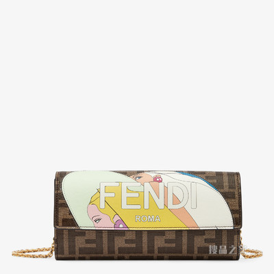 链带长款皮夹 棕色布料皮夹