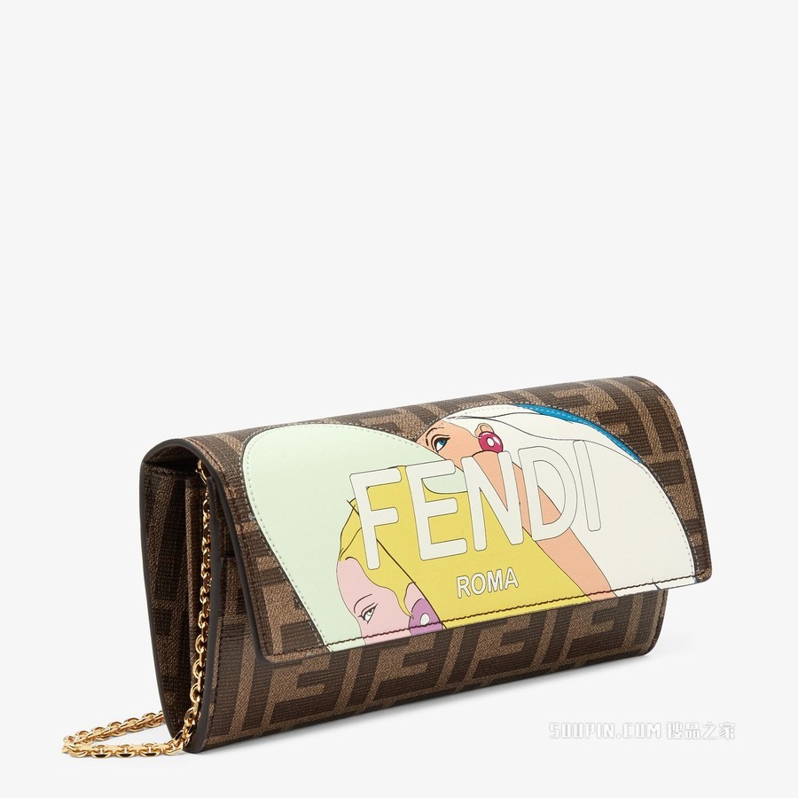 链带长款皮夹 棕色布料皮夹