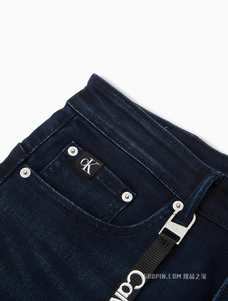 Calvin Klein 男士合体楔形版LOGO吊袢弹力牛仔裤J320659
