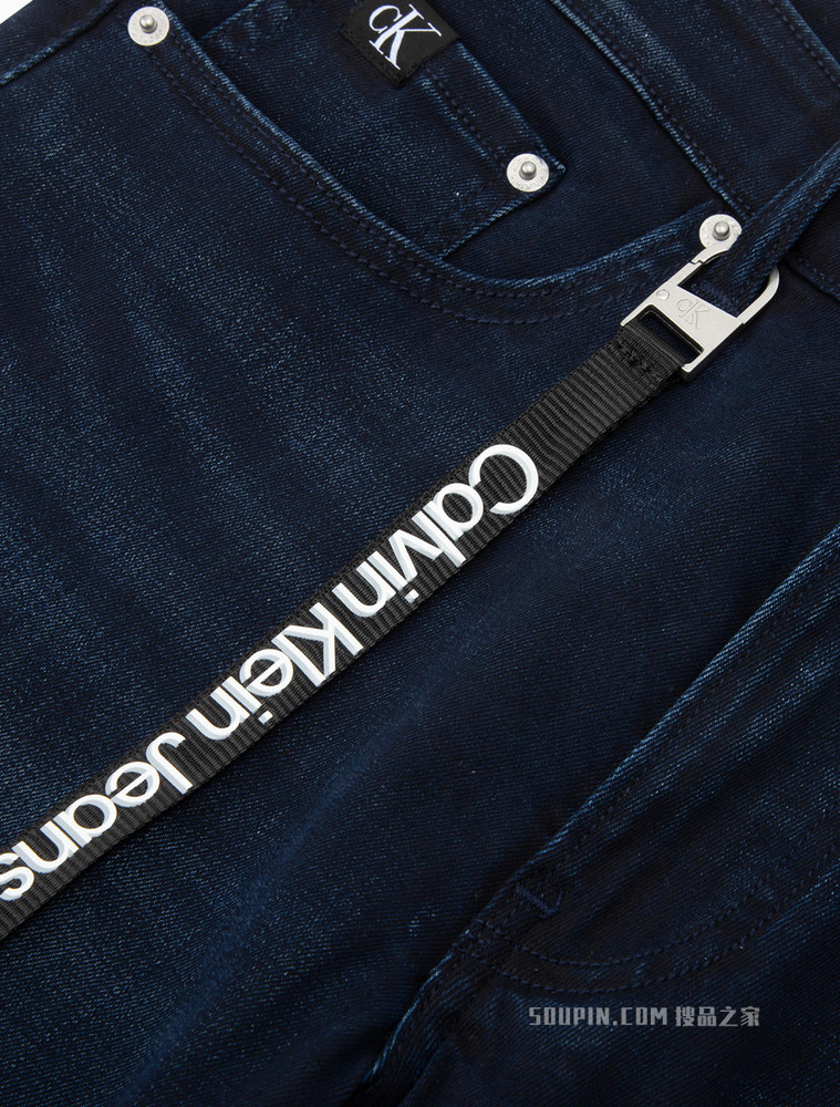 Calvin Klein 男士合体楔形版LOGO吊袢弹力牛仔裤J320659