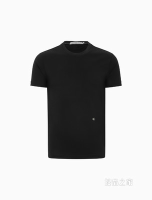 Calvin Klein 男士圆领纯棉金线字母刺绣修身短袖T恤J320992