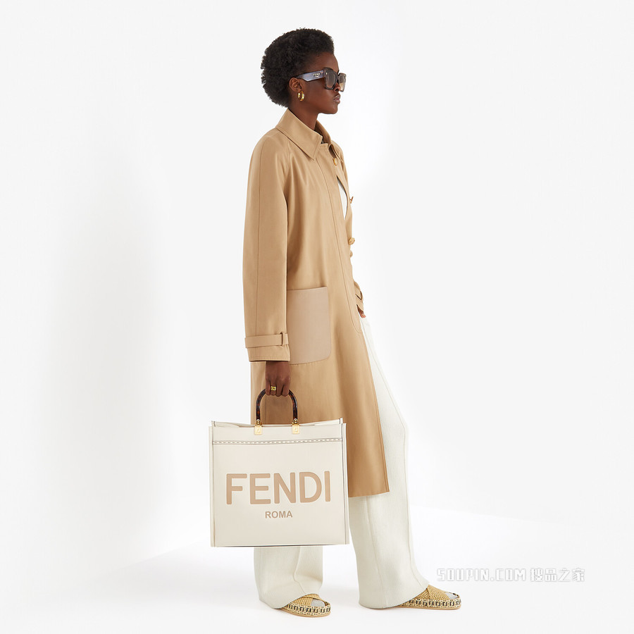 FENDI大号阳光购物手提袋 白色皮革手提袋