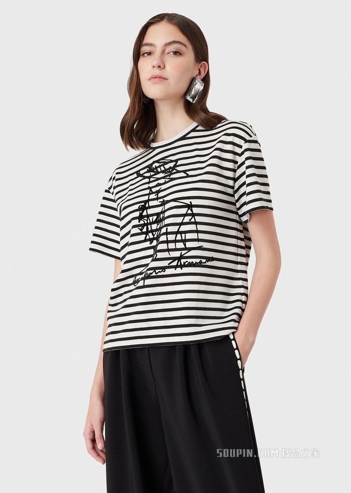 个性条纹印花短袖 T 恤 | Emporio Armani