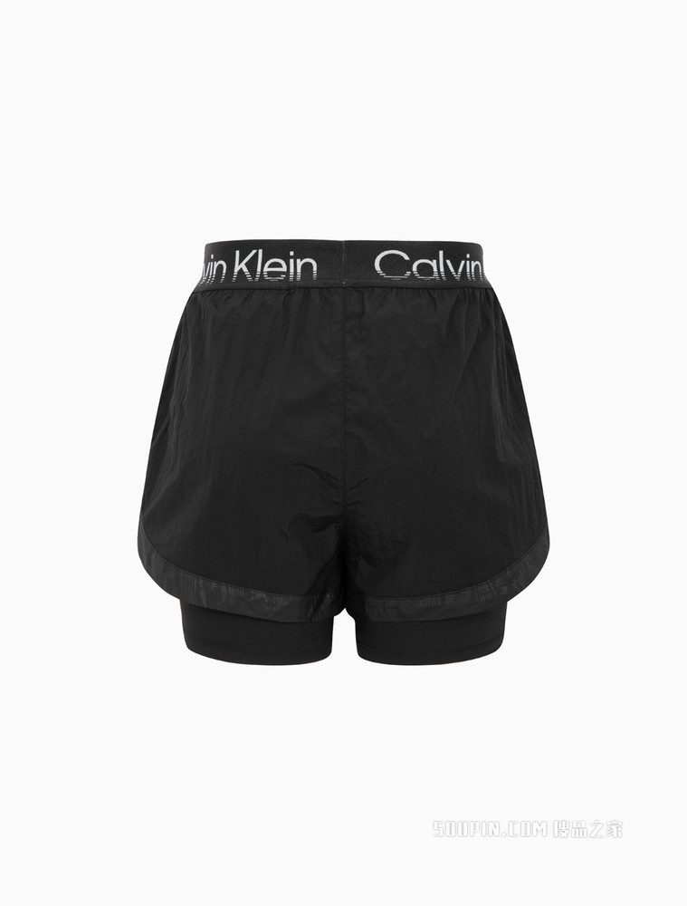 Calvin Klein 女士二合一高腰LOGO提花云纹健身短裤4WS2S807