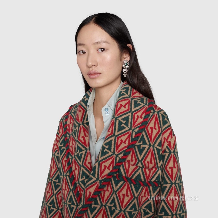 几何G羊毛夹克 绿色和红色