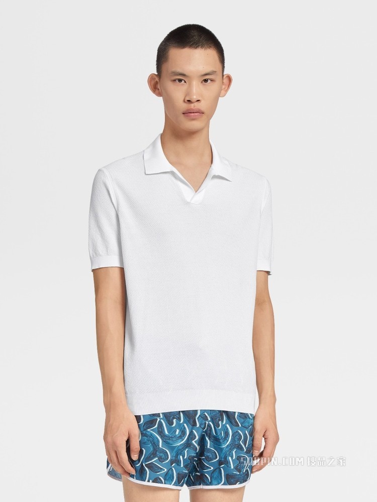 白色棉质针织短袖 Polo 衫