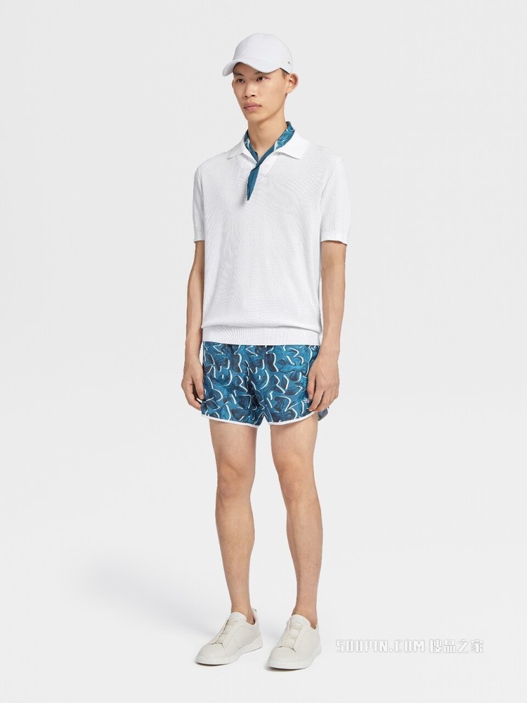 白色棉质针织短袖 Polo 衫