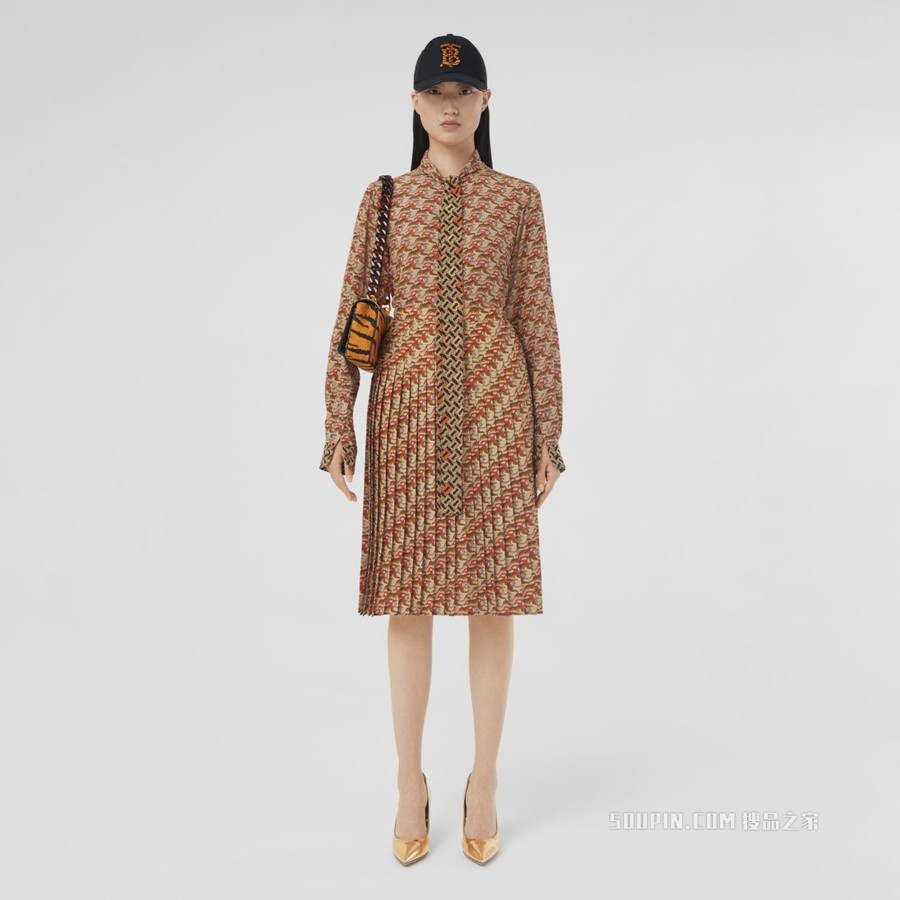 老虎图案拼专属标识丝质蝴蝶结上衣 (蜂蜜米色) - 女士